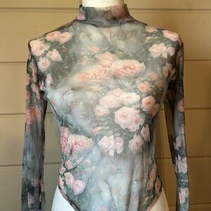 MISSGUIDED Sheer Floral Mesh High Neck Bodysuit – Size 8